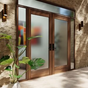 pintu kaca frame kayu