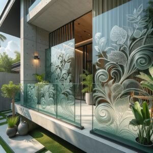 balkon kaca tempered motif bunga